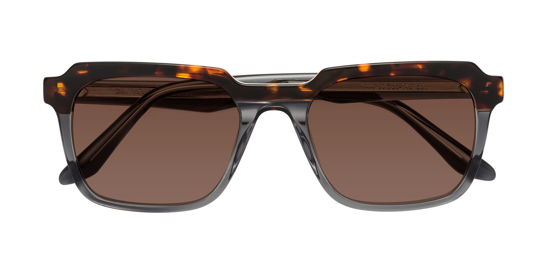 Folded Front of Zell in Tortoise/Gray with Brown Tinted Lenses