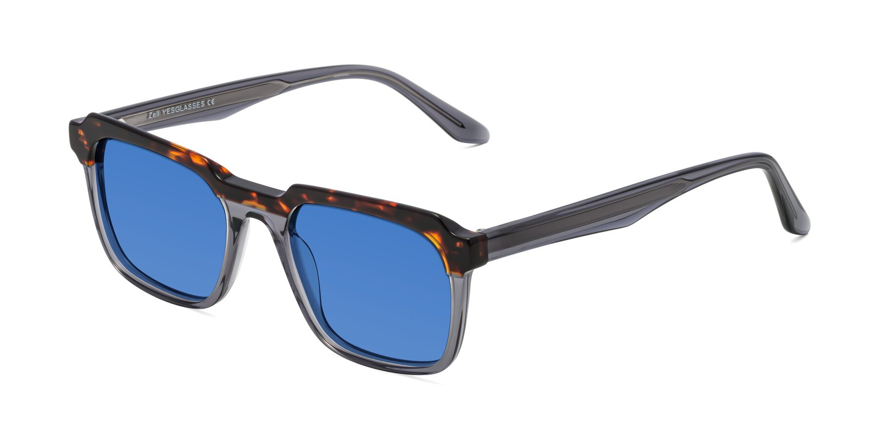 Angle of Zell in Tortoise/Gray with Blue Tinted Lenses