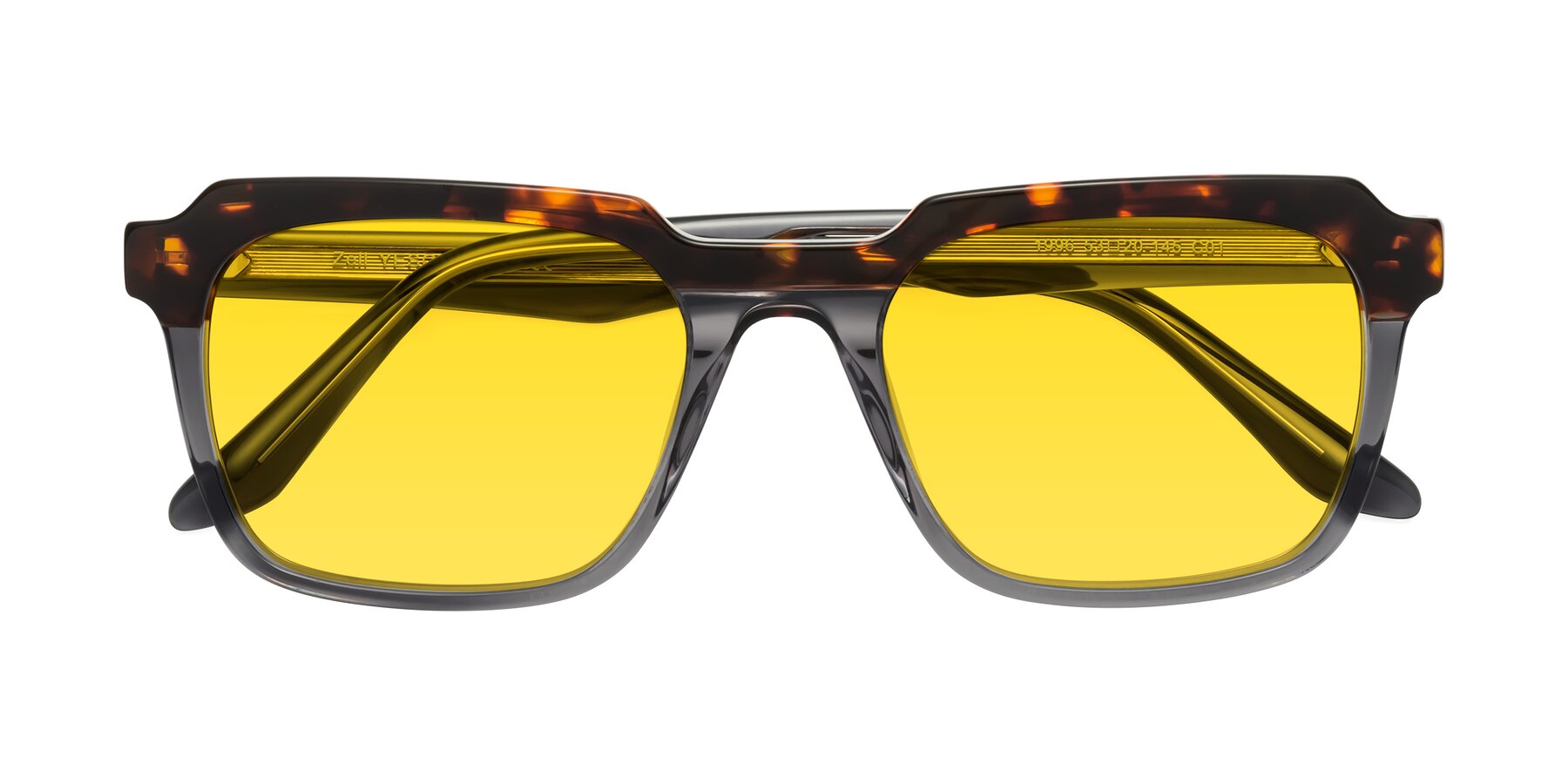 Folded Front of Zell in Tortoise/Gray with Yellow Tinted Lenses