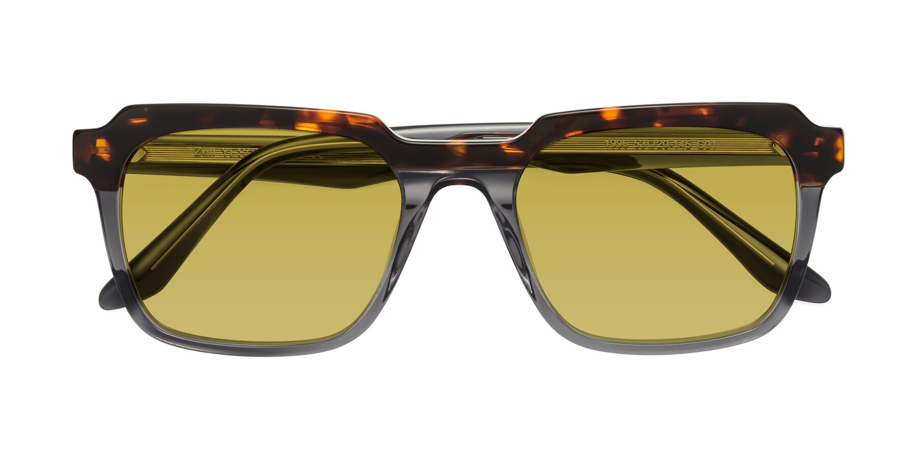 Folded Front of Zell in Tortoise/Gray with Champagne Tinted Lenses