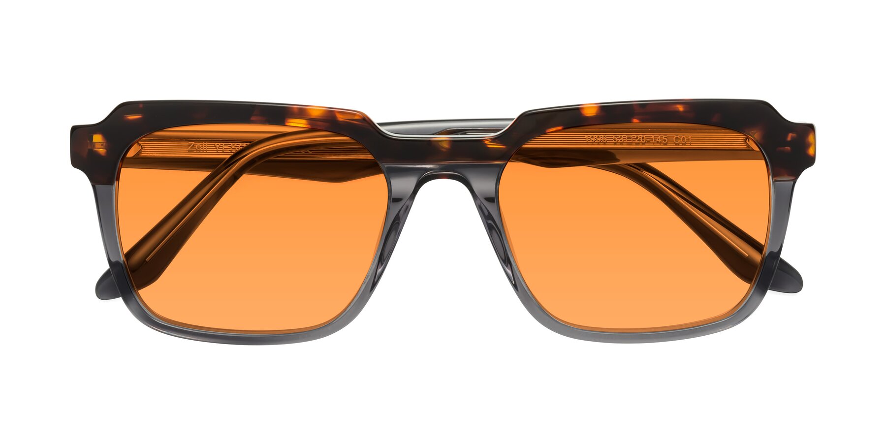 Folded Front of Zell in Tortoise/Gray with Orange Tinted Lenses