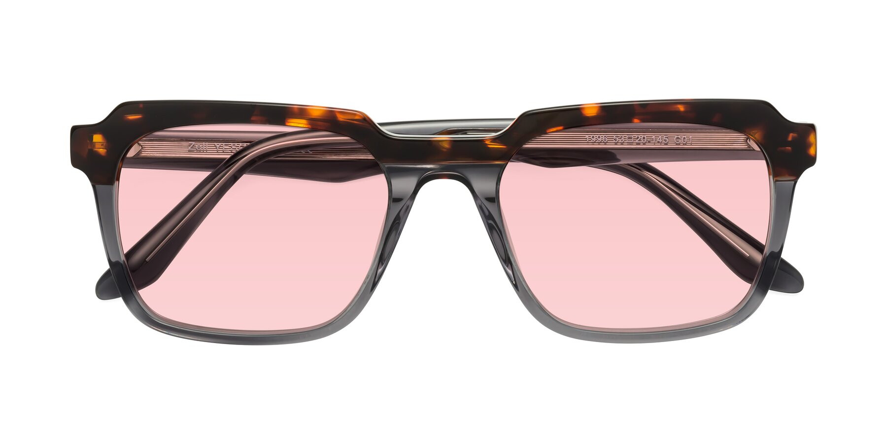 Folded Front of Zell in Tortoise/Gray with Light Garnet Tinted Lenses