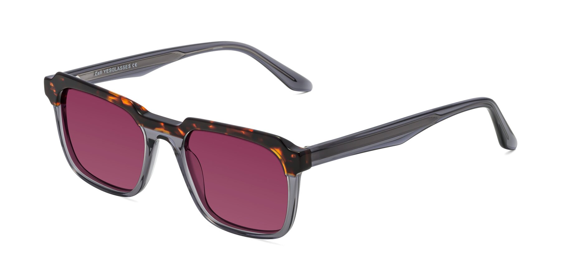 Angle of Zell in Tortoise/Gray with Wine Tinted Lenses