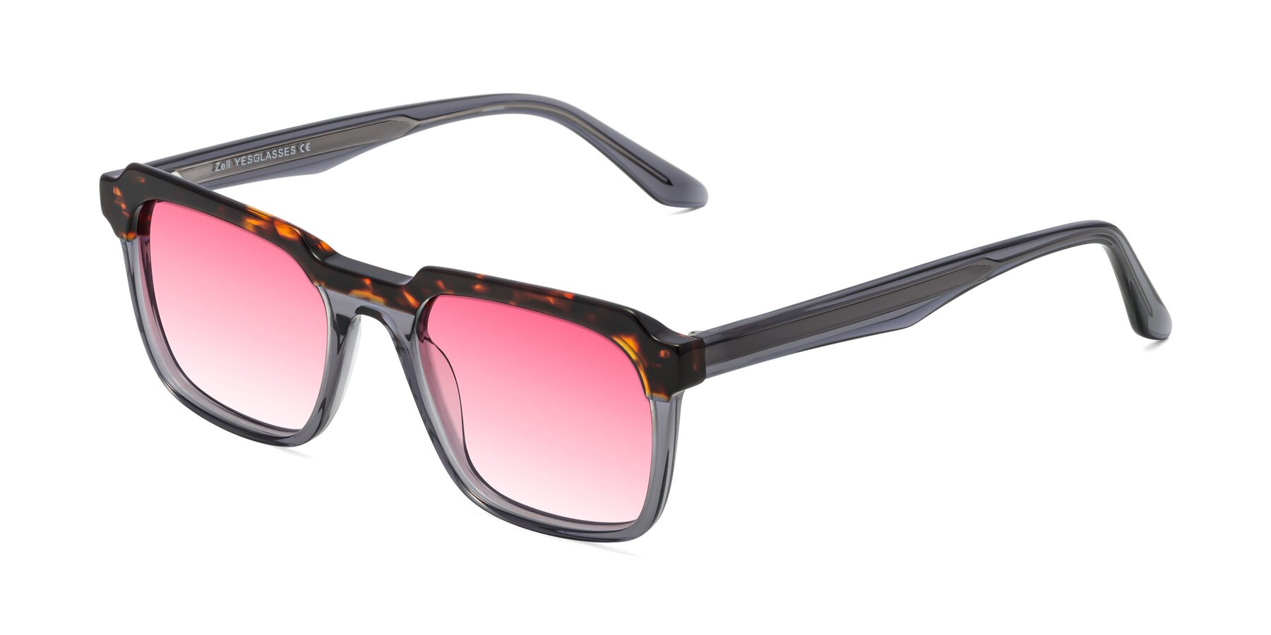 Angle of Zell in Tortoise/Gray with Pink Gradient Lenses