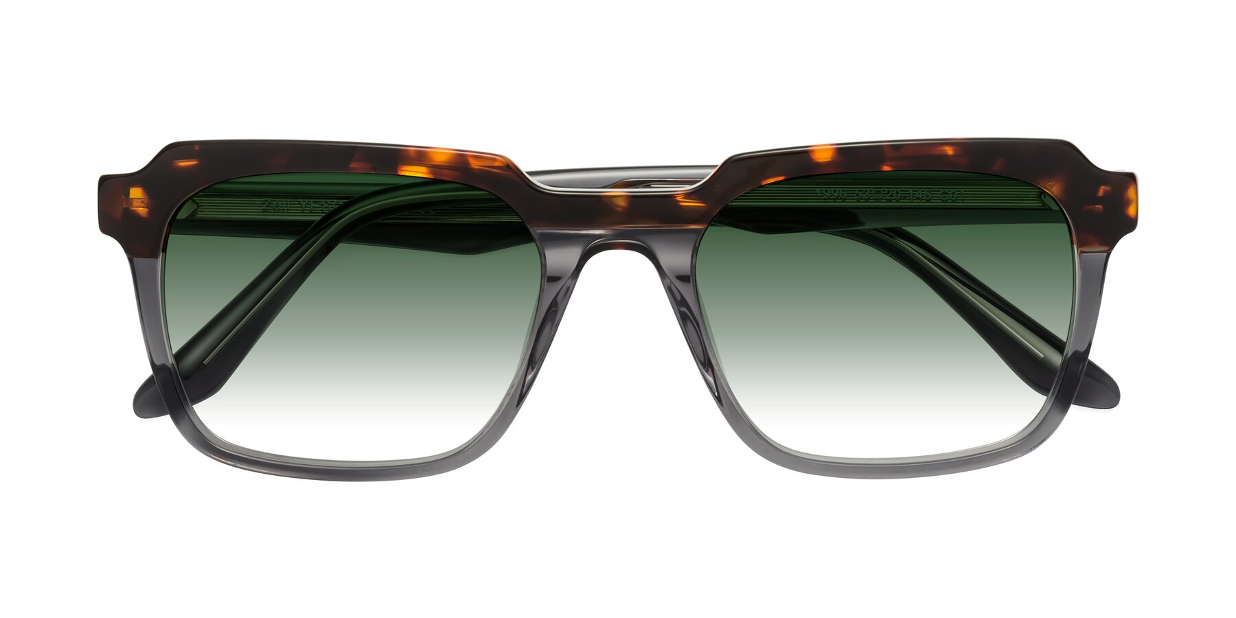 Folded Front of Zell in Tortoise/Gray with Green Gradient Lenses