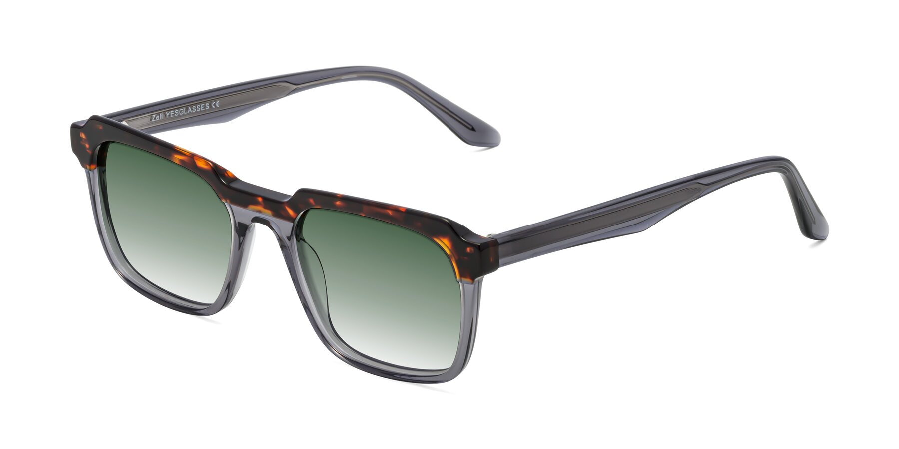 Angle of Zell in Tortoise/Gray with Green Gradient Lenses