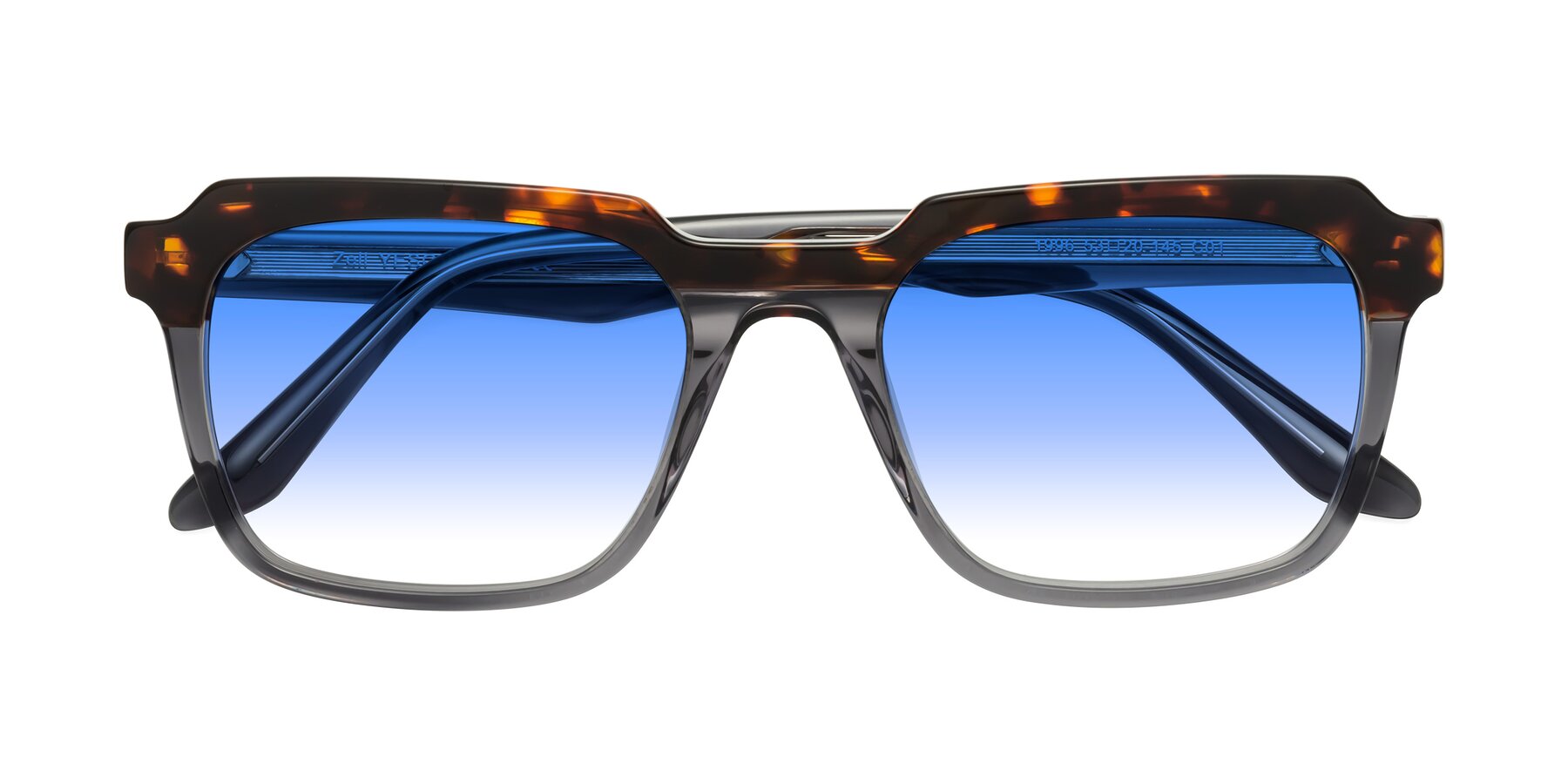 Folded Front of Zell in Tortoise/Gray with Blue Gradient Lenses