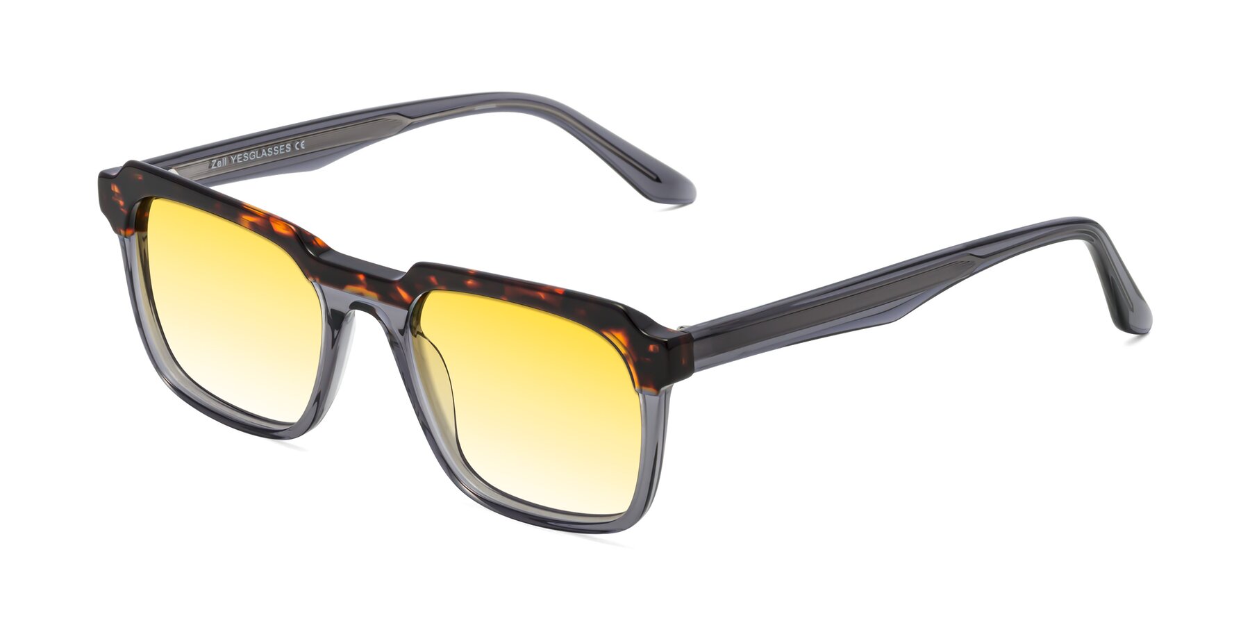 Angle of Zell in Tortoise/Gray with Yellow Gradient Lenses