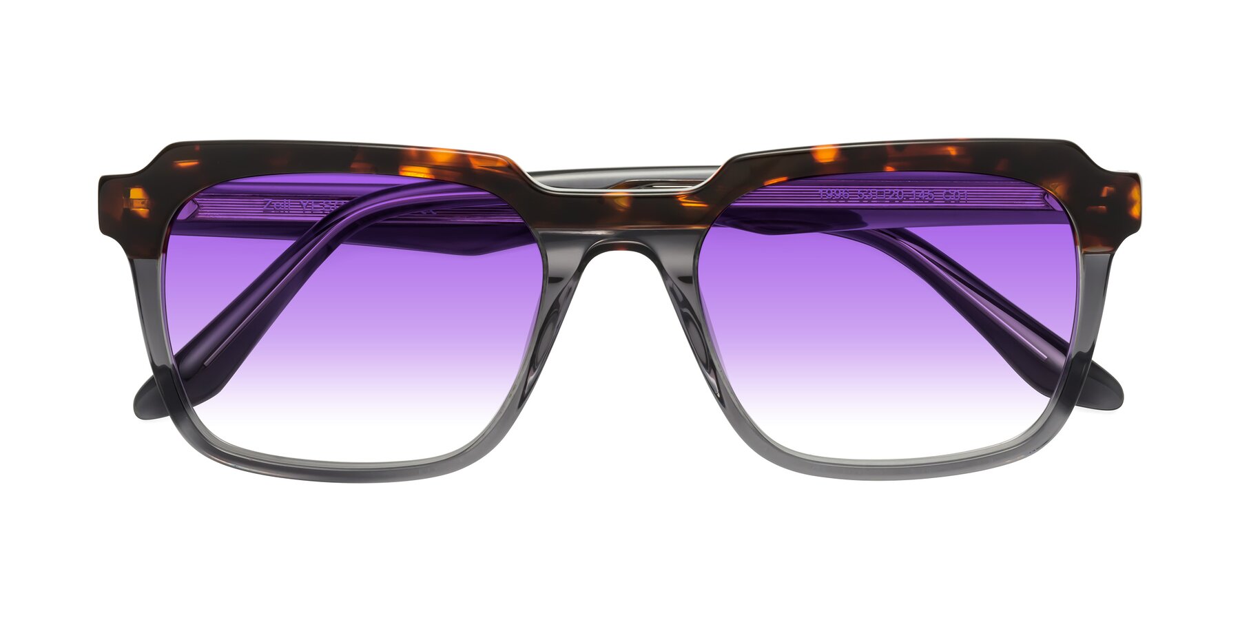 Folded Front of Zell in Tortoise/Gray with Purple Gradient Lenses