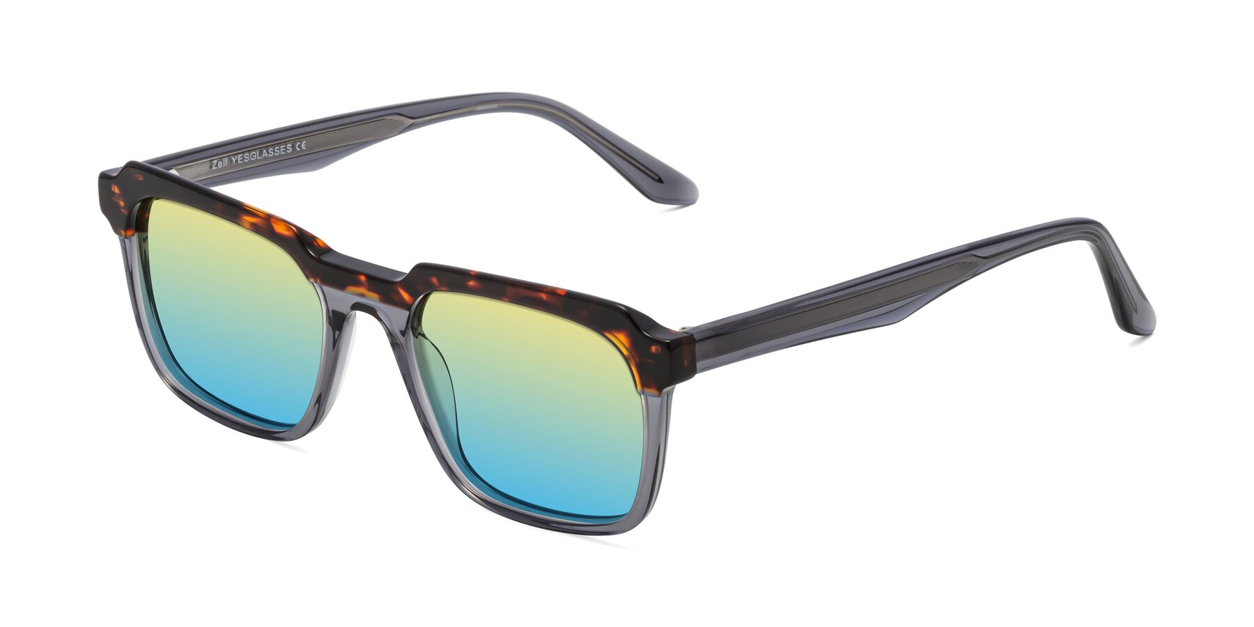 Angle of Zell in Tortoise/Gray with Yellow / Blue Gradient Lenses