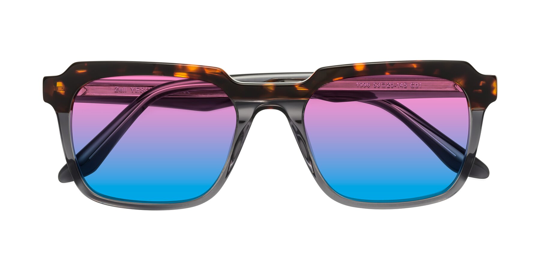 Folded Front of Zell in Tortoise/Gray with Pink / Blue Gradient Lenses
