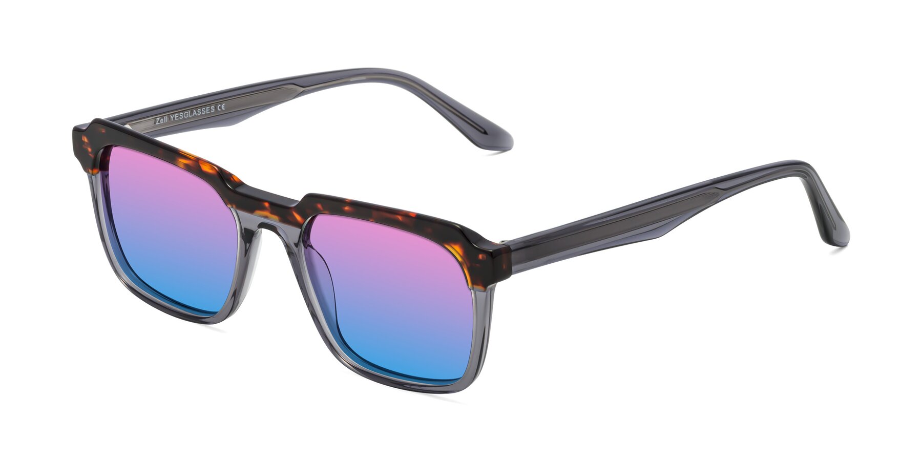 Angle of Zell in Tortoise/Gray with Pink / Blue Gradient Lenses
