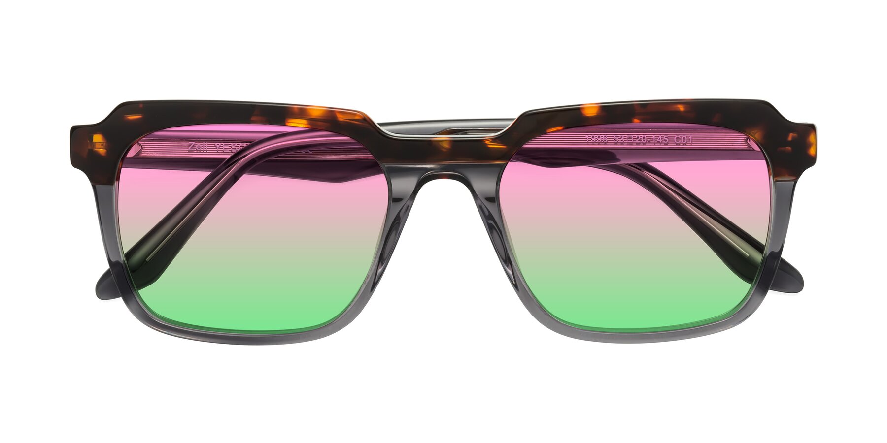 Folded Front of Zell in Tortoise/Gray with Pink / Green Gradient Lenses