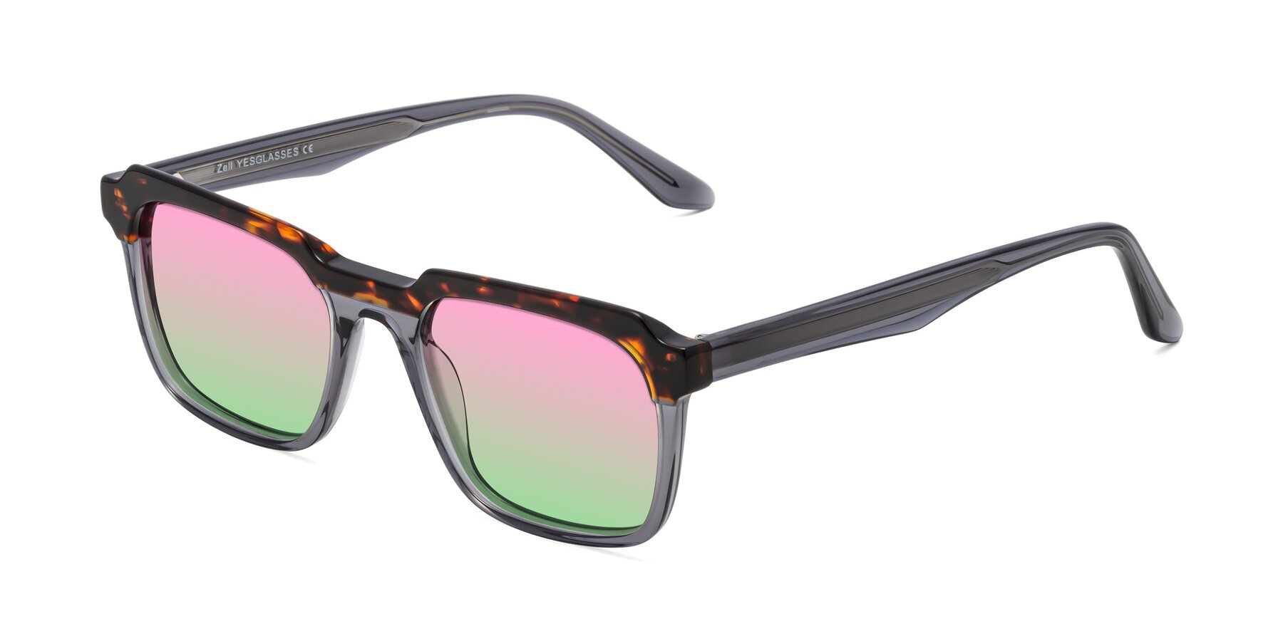 Angle of Zell in Tortoise/Gray with Pink / Green Gradient Lenses