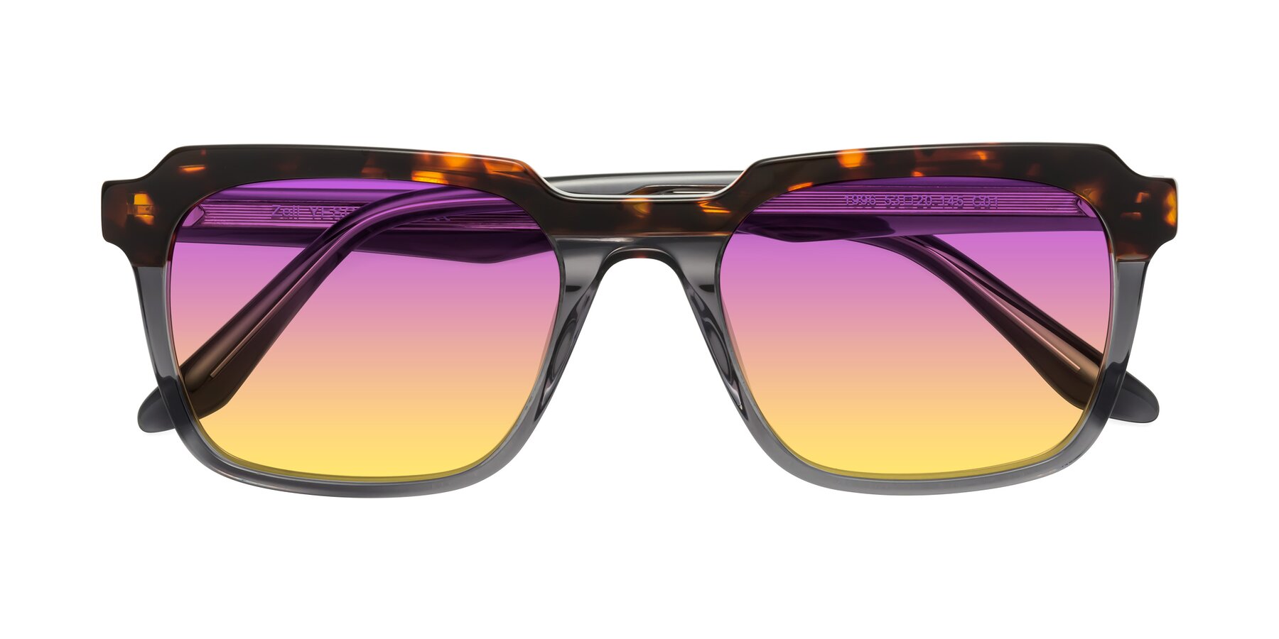 Folded Front of Zell in Tortoise/Gray with Purple / Yellow Gradient Lenses