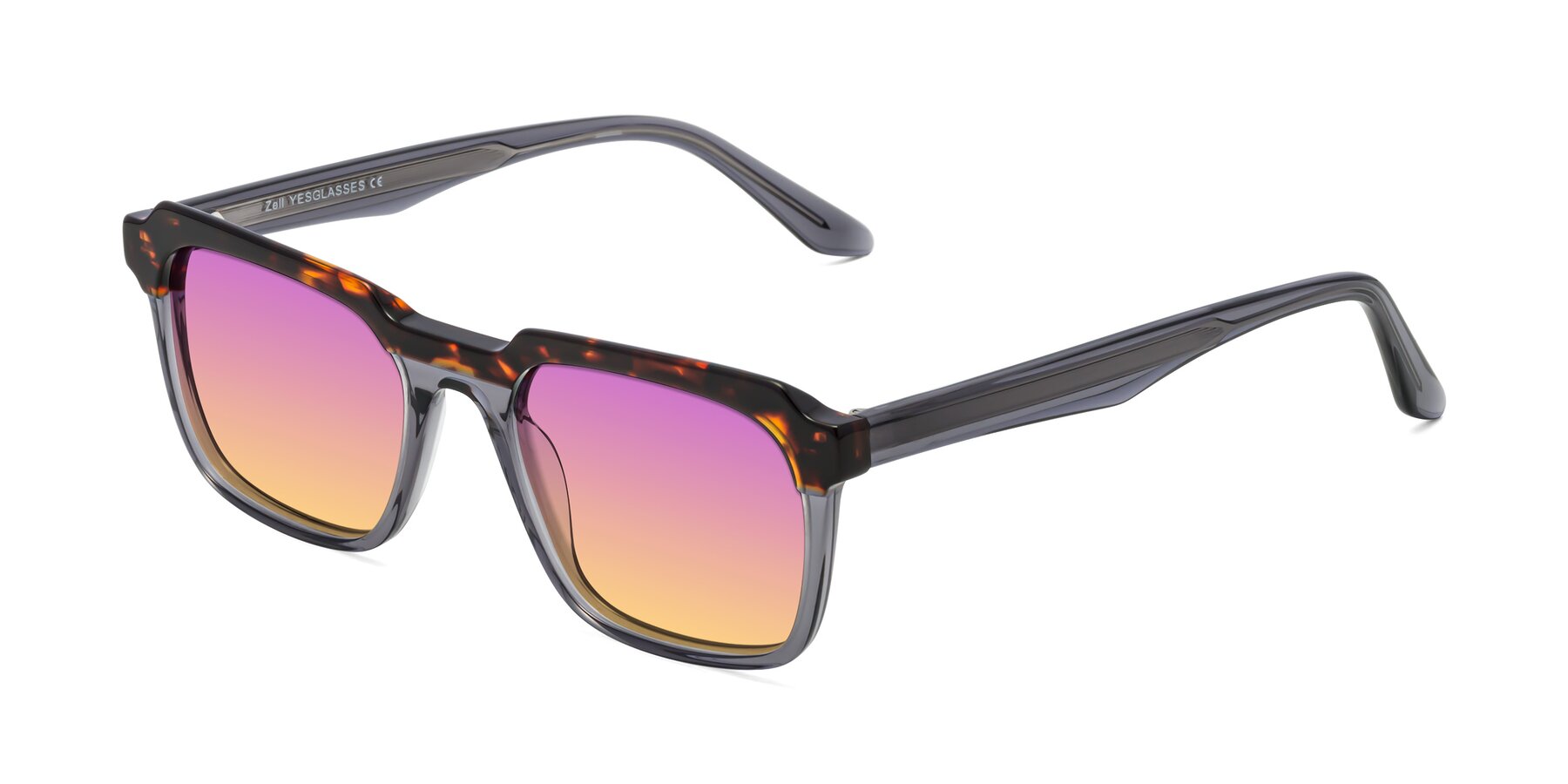 Angle of Zell in Tortoise/Gray with Purple / Yellow Gradient Lenses