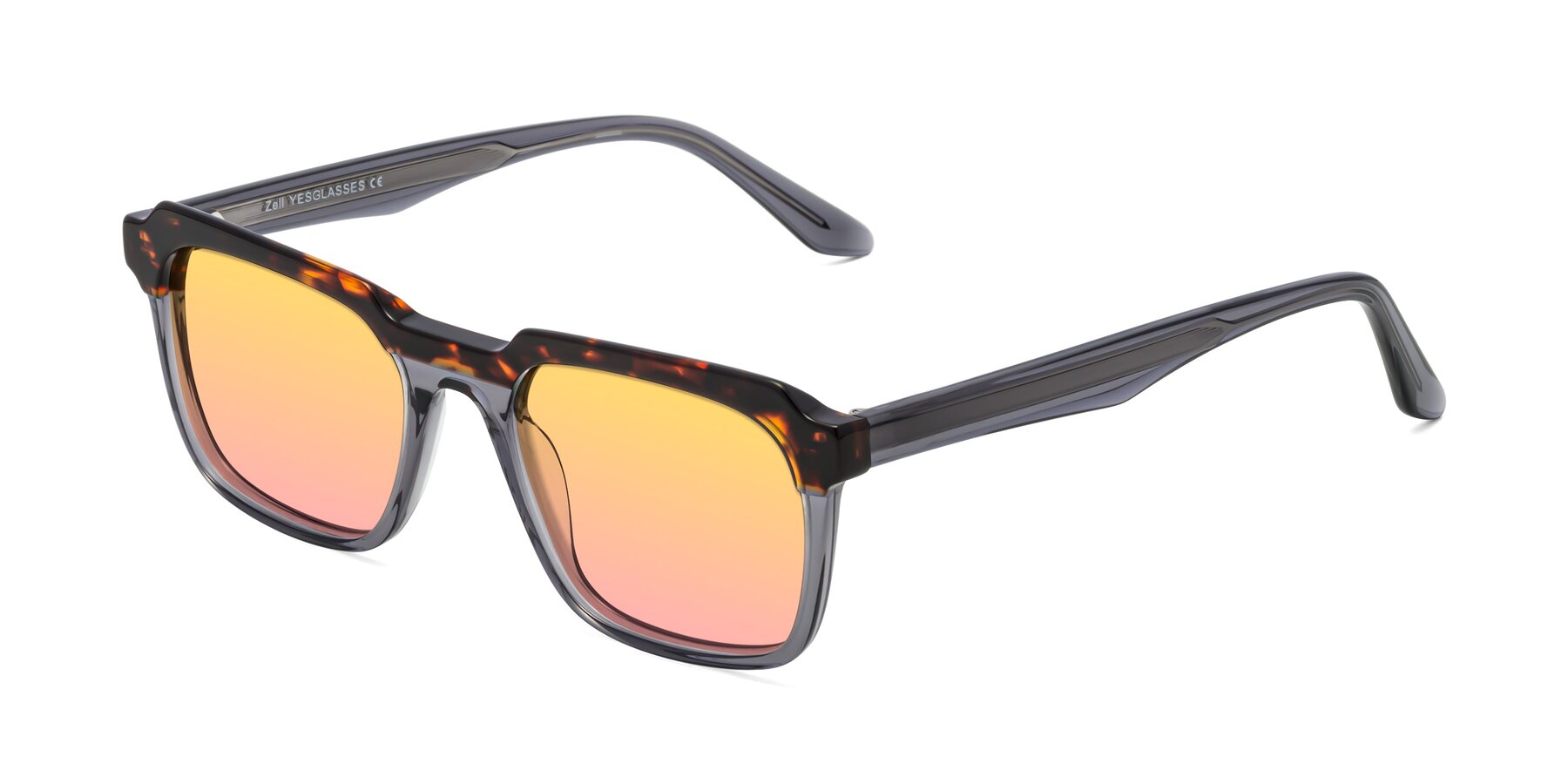 Angle of Zell in Tortoise/Gray with Yellow / Pink Gradient Lenses