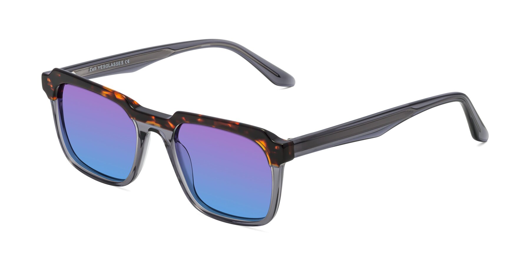 Angle of Zell in Tortoise/Gray with Purple / Blue Gradient Lenses