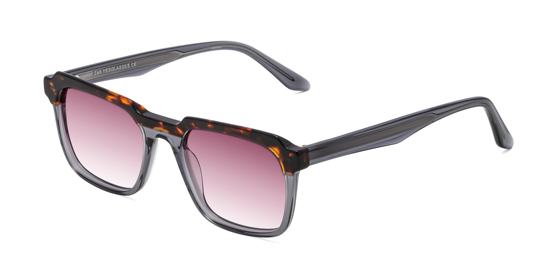 Angle of Zell in Tortoise/Gray with Wine Gradient Lenses