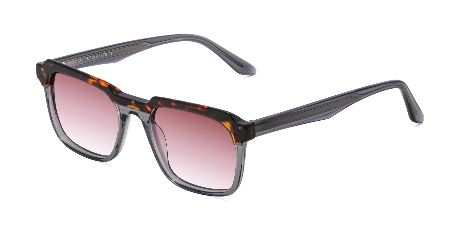 Angle of Zell in Tortoise/Gray with Garnet Gradient Lenses