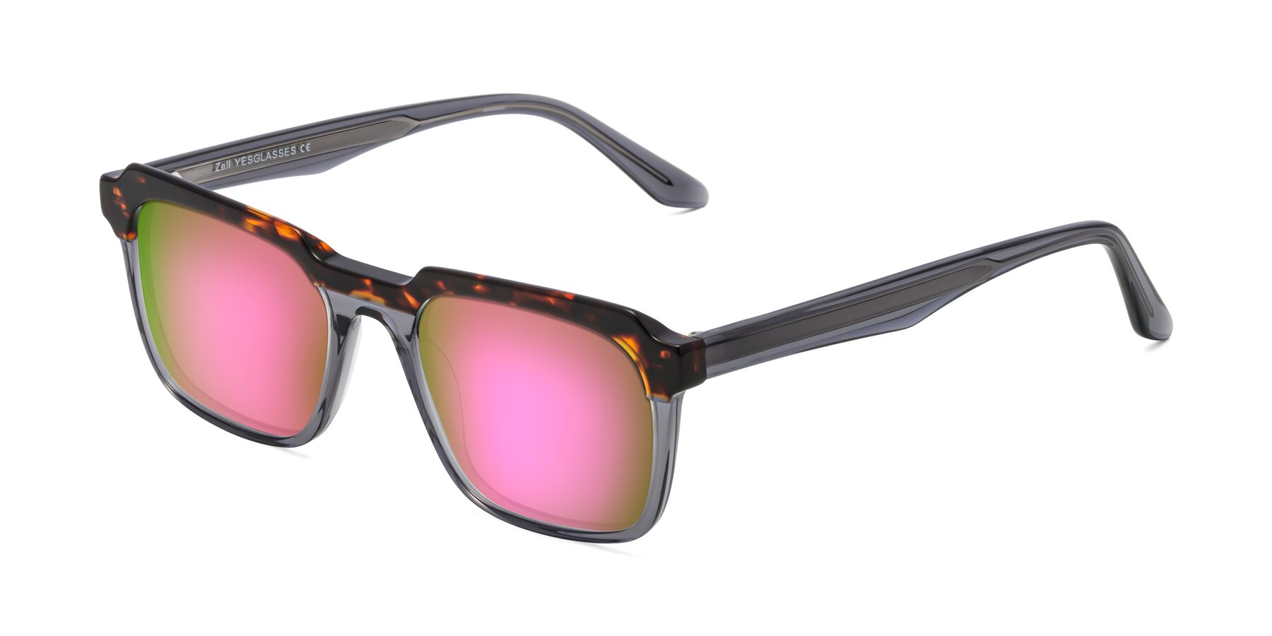 Angle of Zell in Tortoise/Gray with Pink Mirrored Lenses