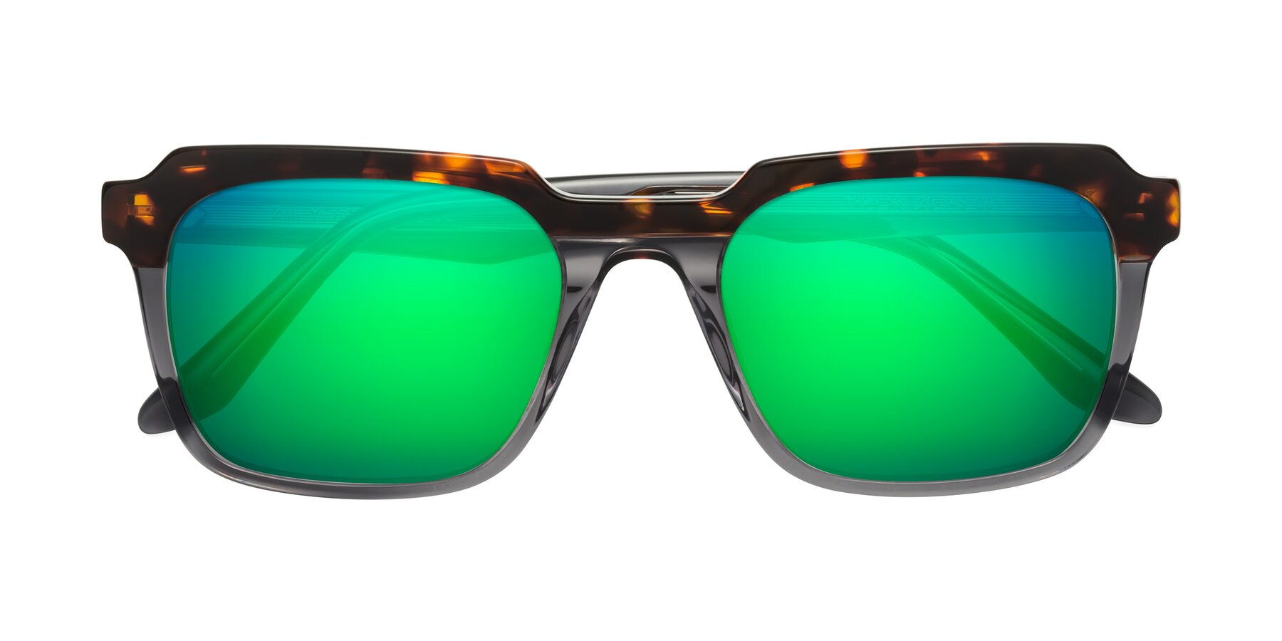 Folded Front of Zell in Tortoise/Gray with Green Mirrored Lenses