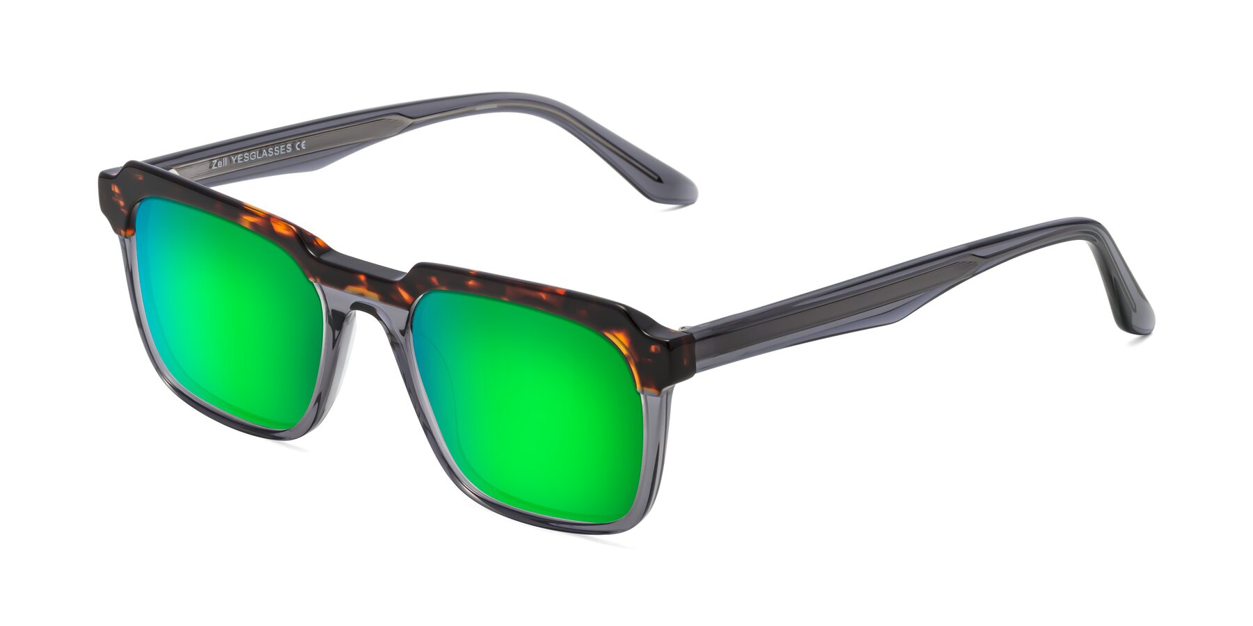Angle of Zell in Tortoise/Gray with Green Mirrored Lenses
