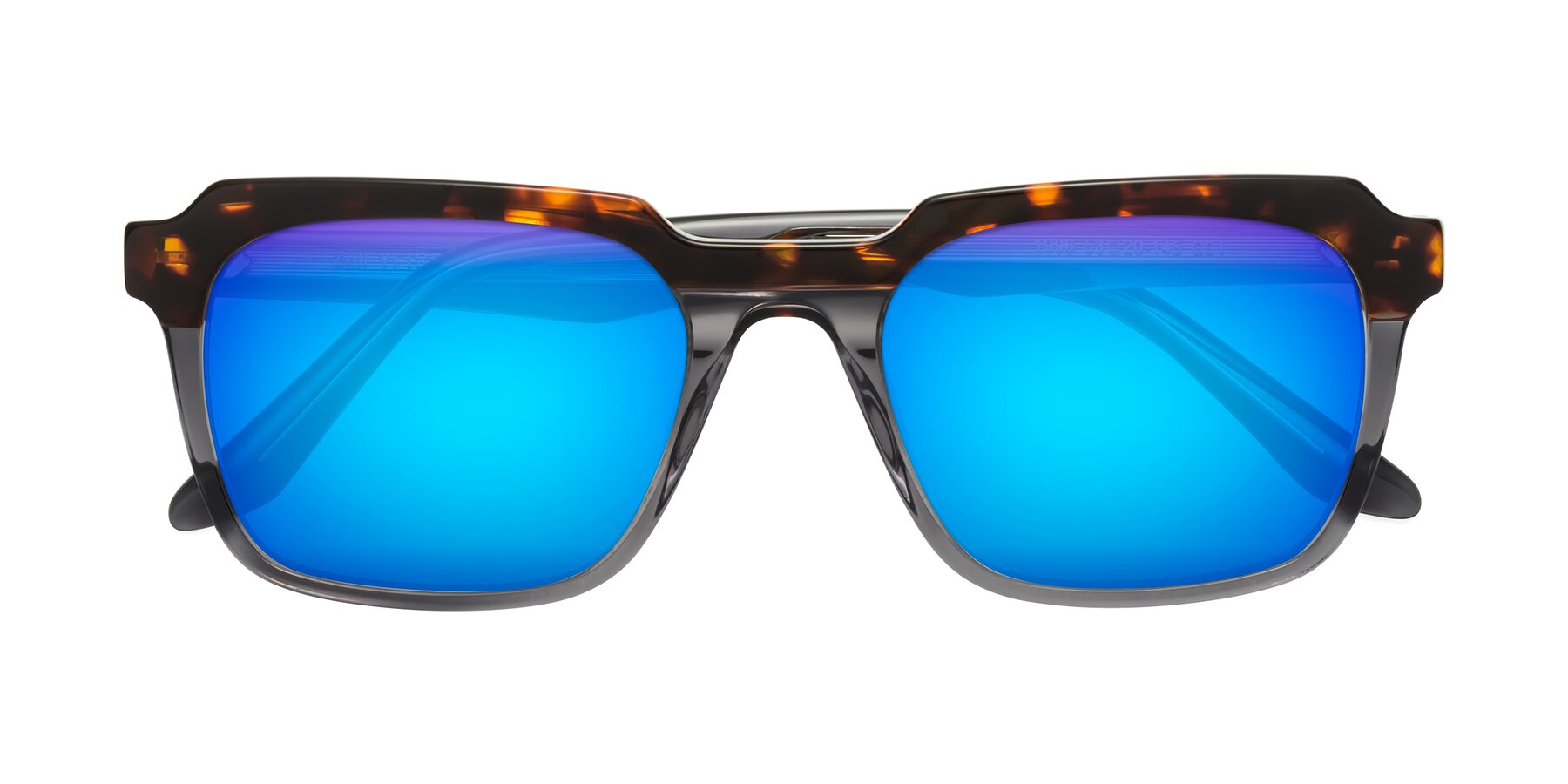 Folded Front of Zell in Tortoise/Gray with Blue Mirrored Lenses
