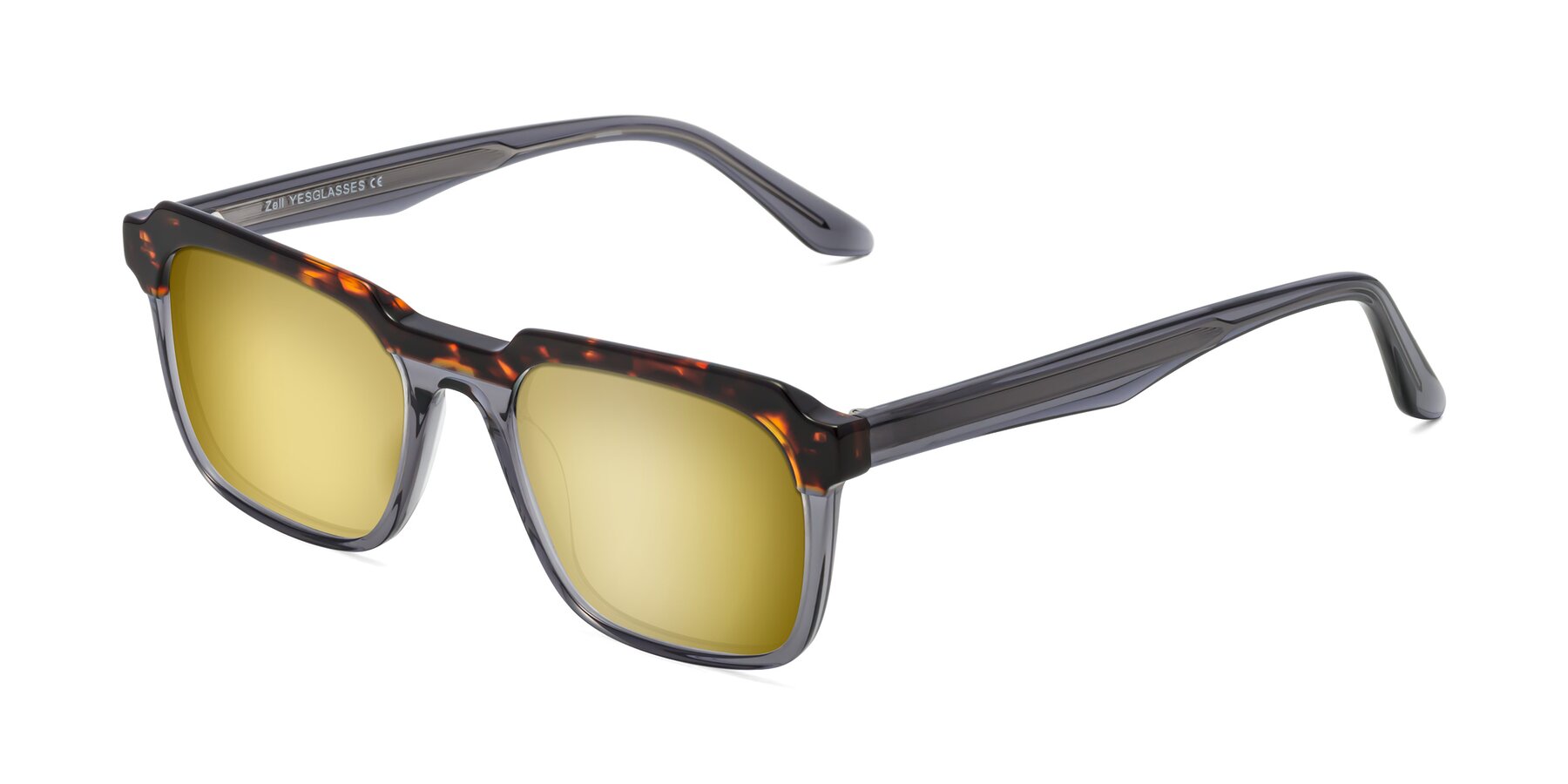 Angle of Zell in Tortoise/Gray with Gold Mirrored Lenses