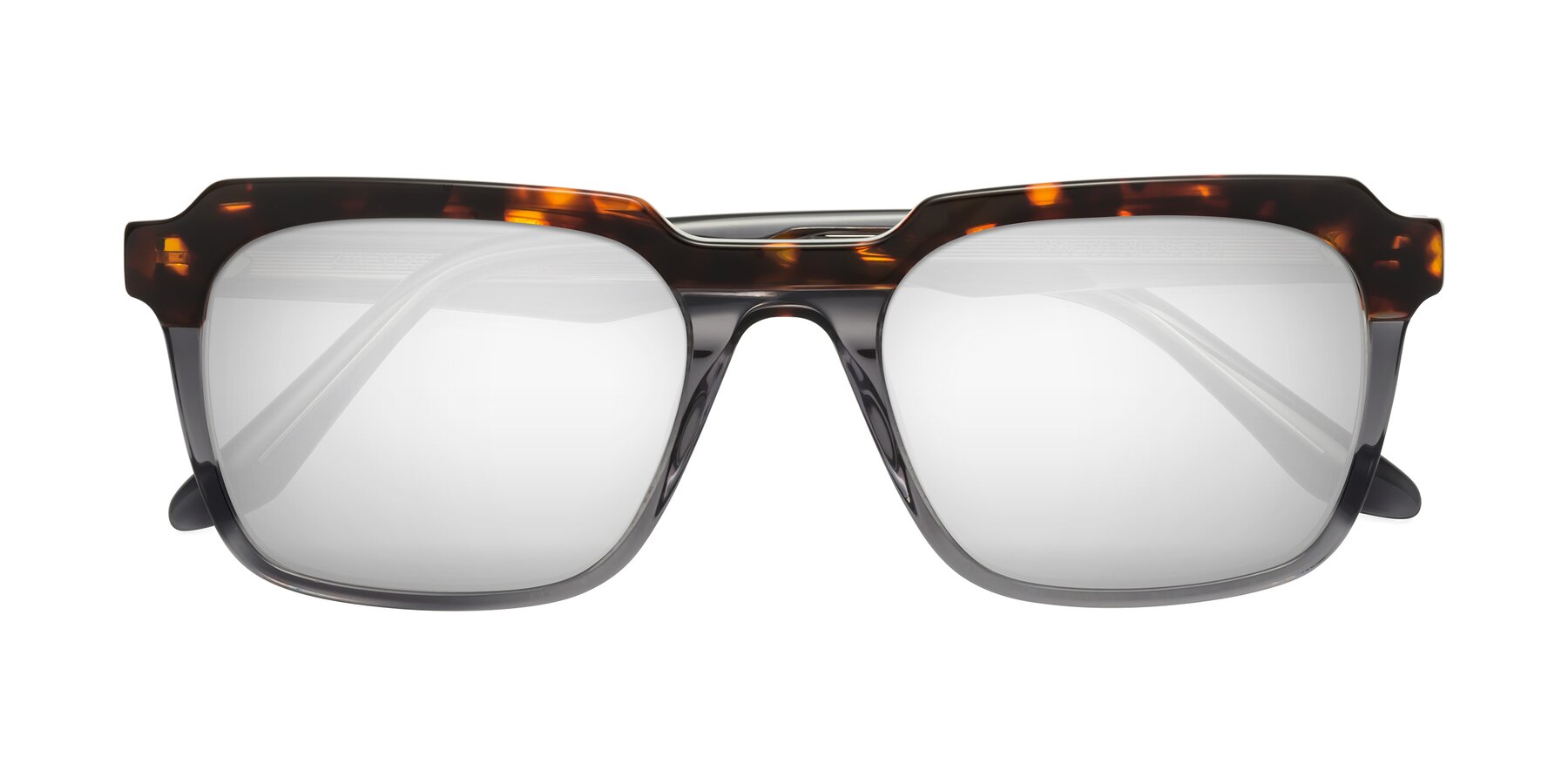 Folded Front of Zell in Tortoise/Gray with Silver Mirrored Lenses