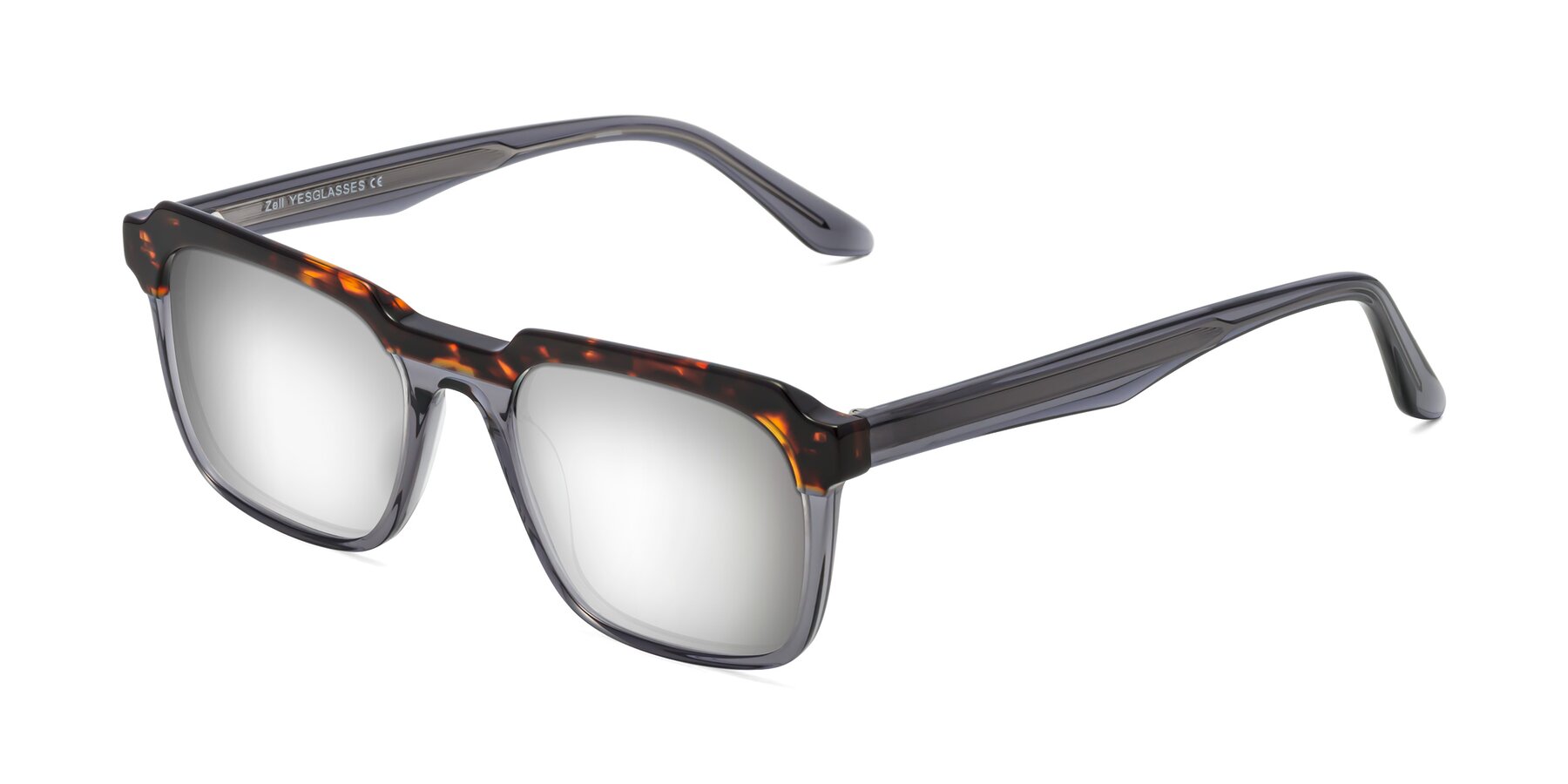 Angle of Zell in Tortoise/Gray with Silver Mirrored Lenses