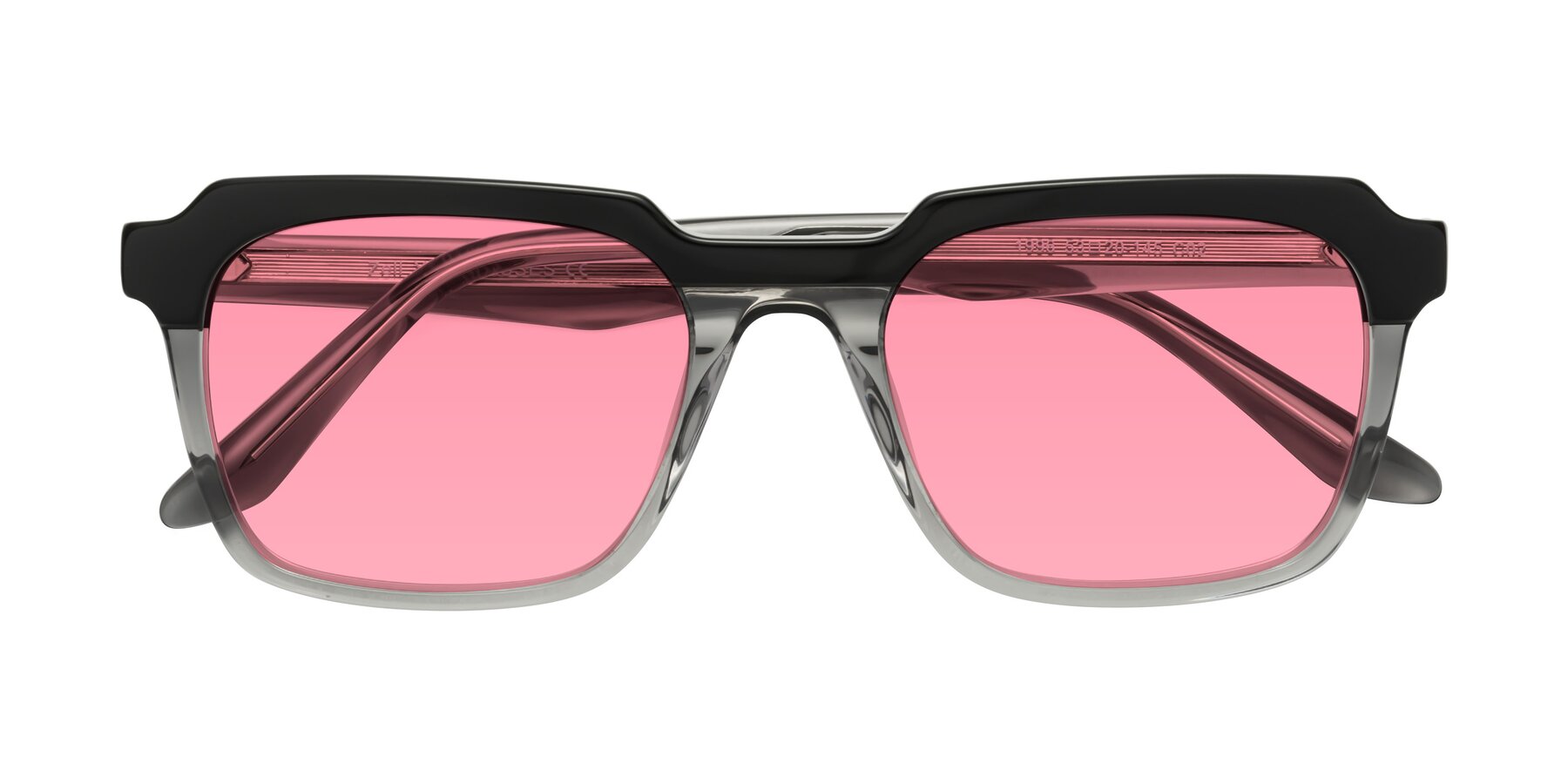 Folded Front of Zell in Black-Gray with Pink Tinted Lenses