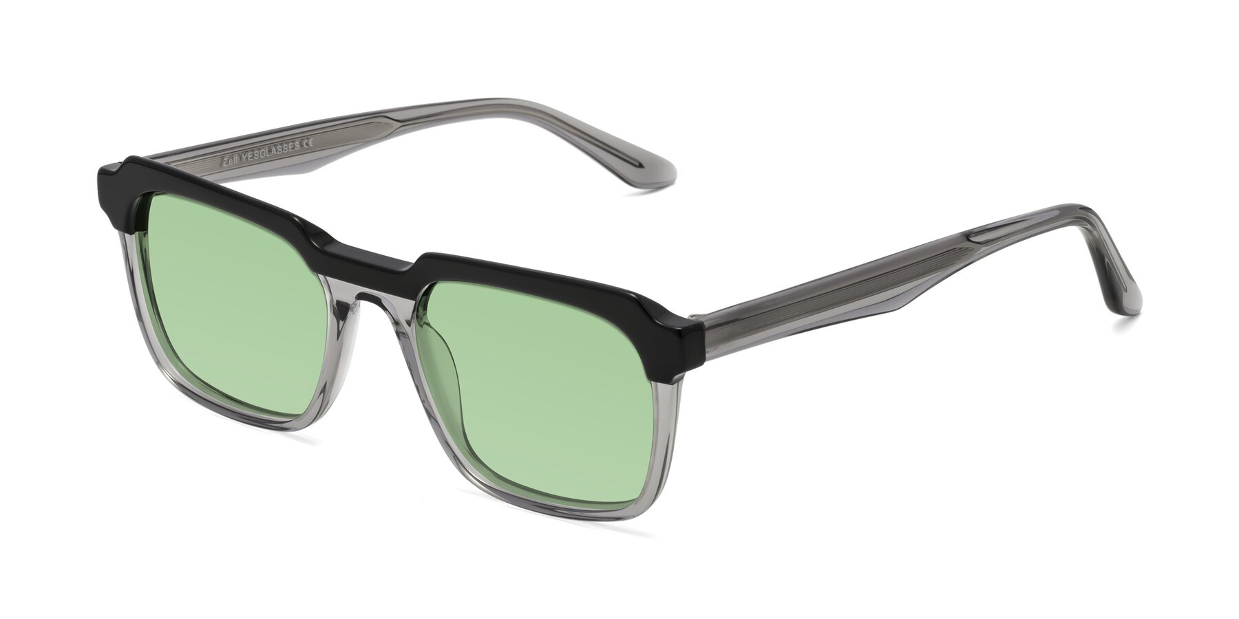 Angle of Zell in Black-Gray with Medium Green Tinted Lenses