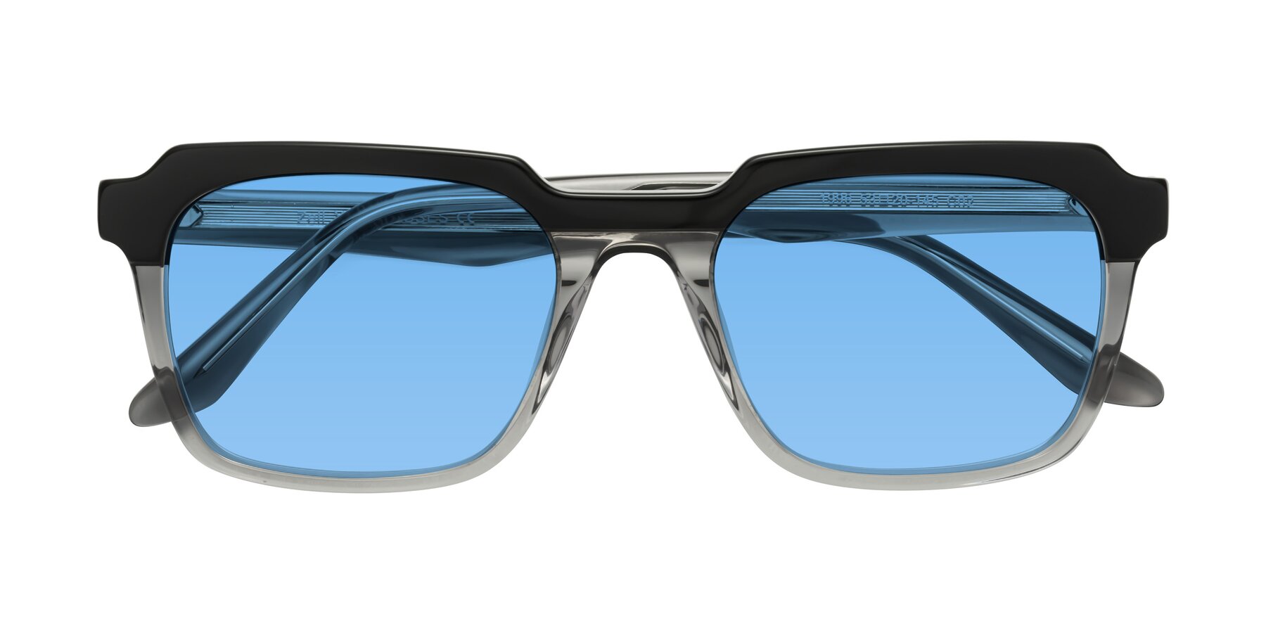 Folded Front of Zell in Black-Gray with Medium Blue Tinted Lenses