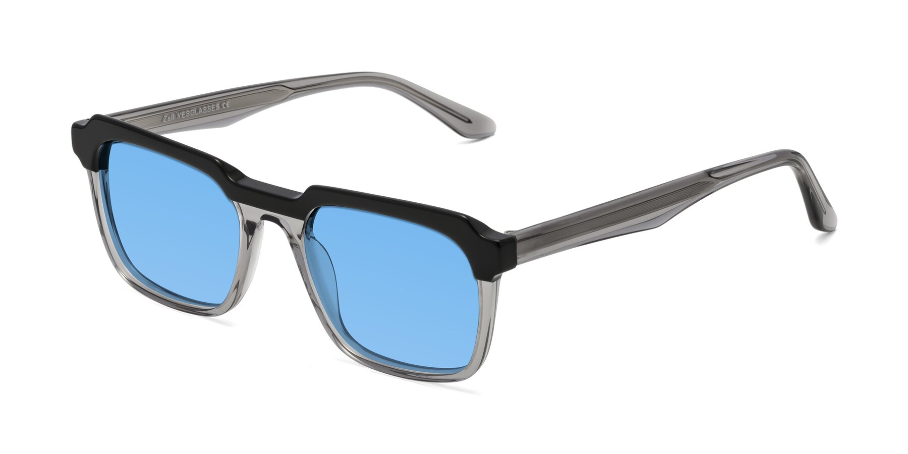 Angle of Zell in Black-Gray with Medium Blue Tinted Lenses