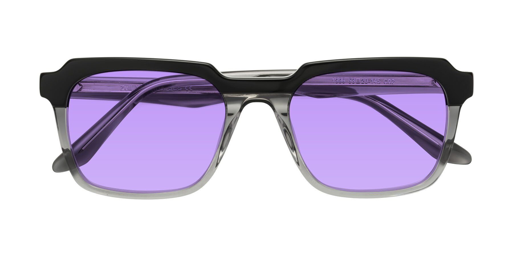 Folded Front of Zell in Black-Gray with Medium Purple Tinted Lenses