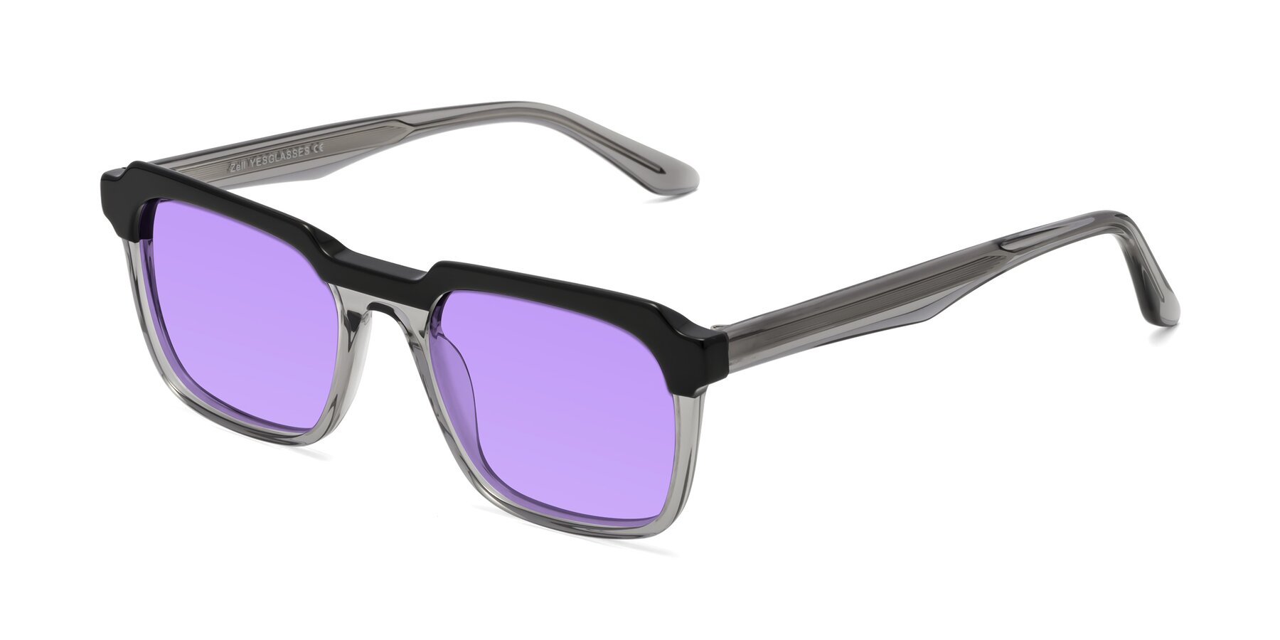 Angle of Zell in Black-Gray with Medium Purple Tinted Lenses