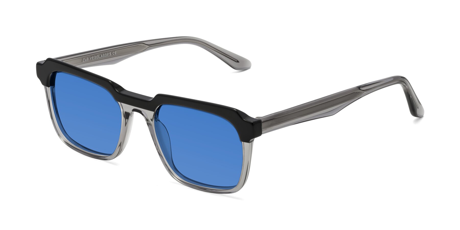 Translucent Gray Hipster Acetate Square Tinted Sunglasses with Blue Sunwear Lenses