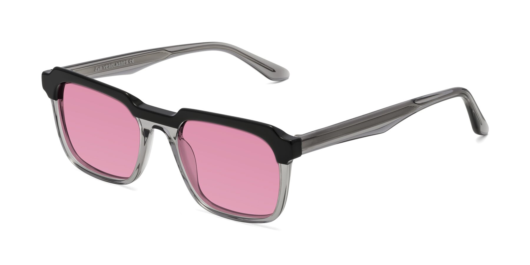 Angle of Zell in Black-Gray with Medium Wine Tinted Lenses