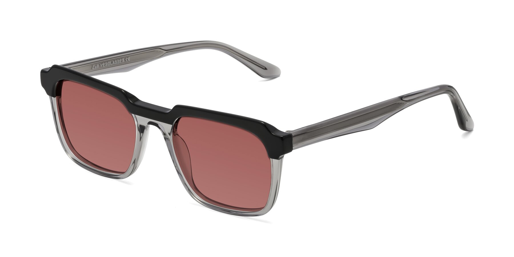 Angle of Zell in Black-Gray with Garnet Tinted Lenses