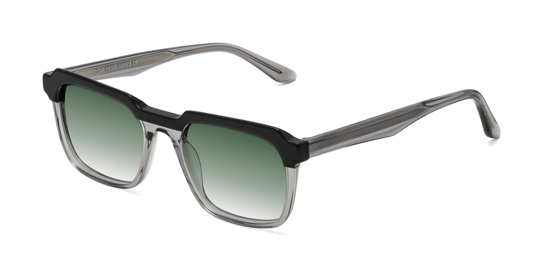 Angle of Zell in Black-Gray with Green Gradient Lenses