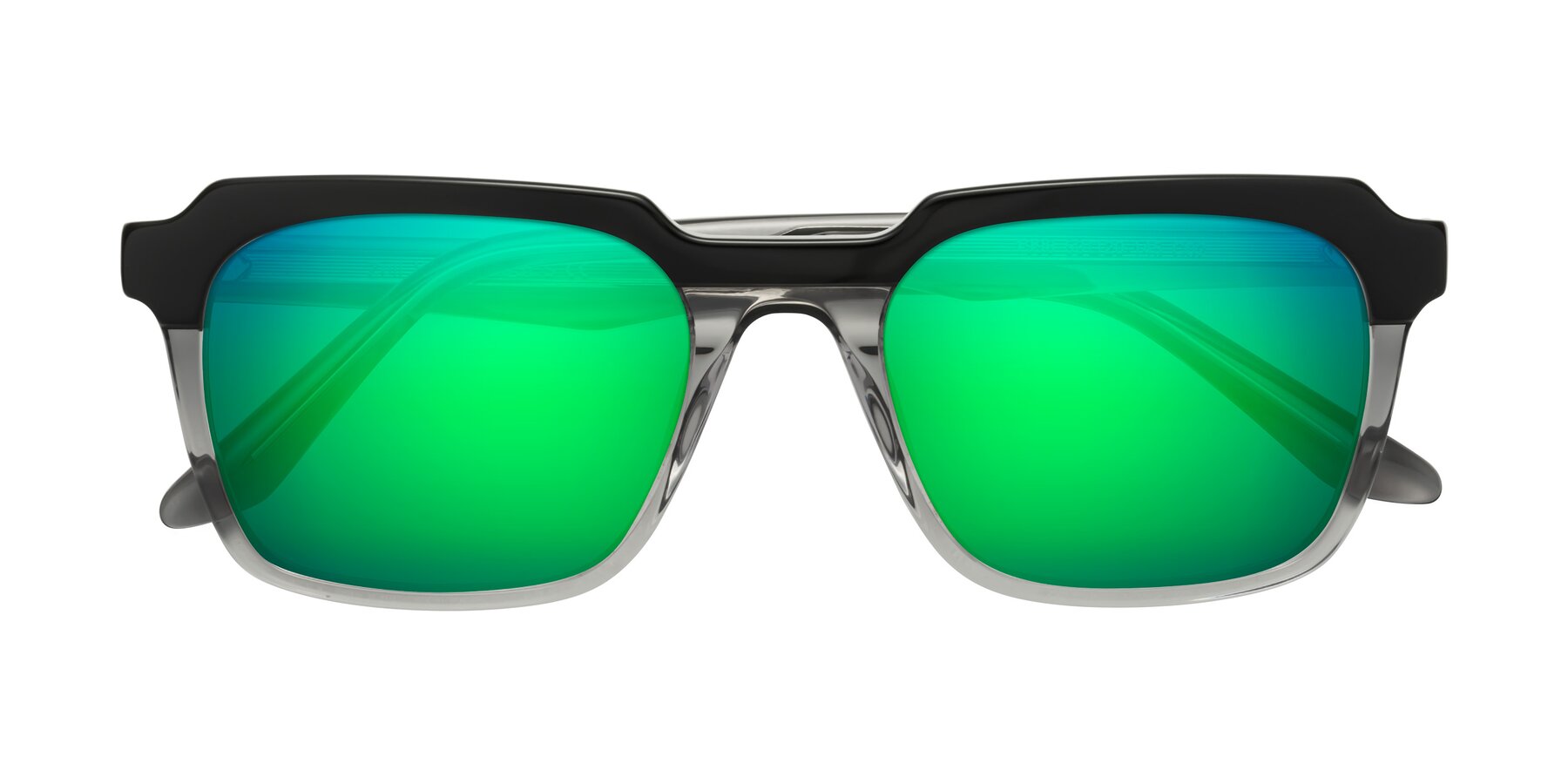 Folded Front of Zell in Black-Gray with Green Mirrored Lenses