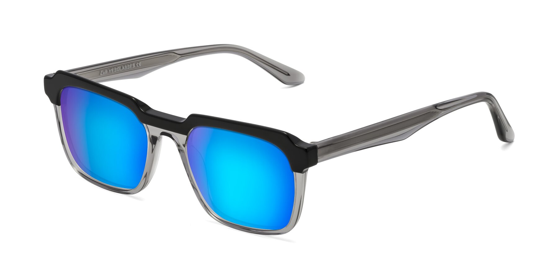 Angle of Zell in Black-Gray with Blue Mirrored Lenses