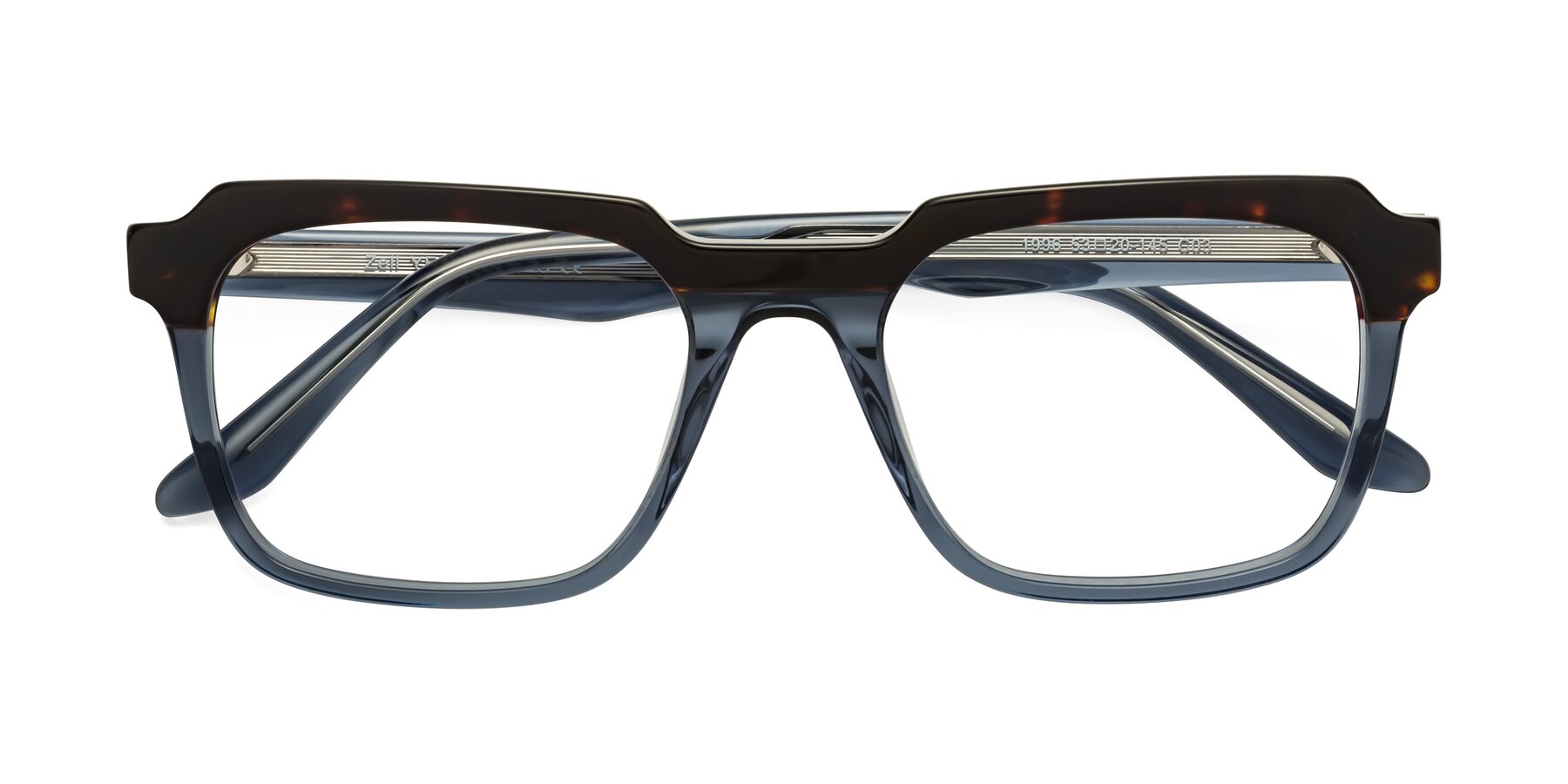 Folded Front of Zell in Tortoise-Blue with Clear Eyeglass Lenses