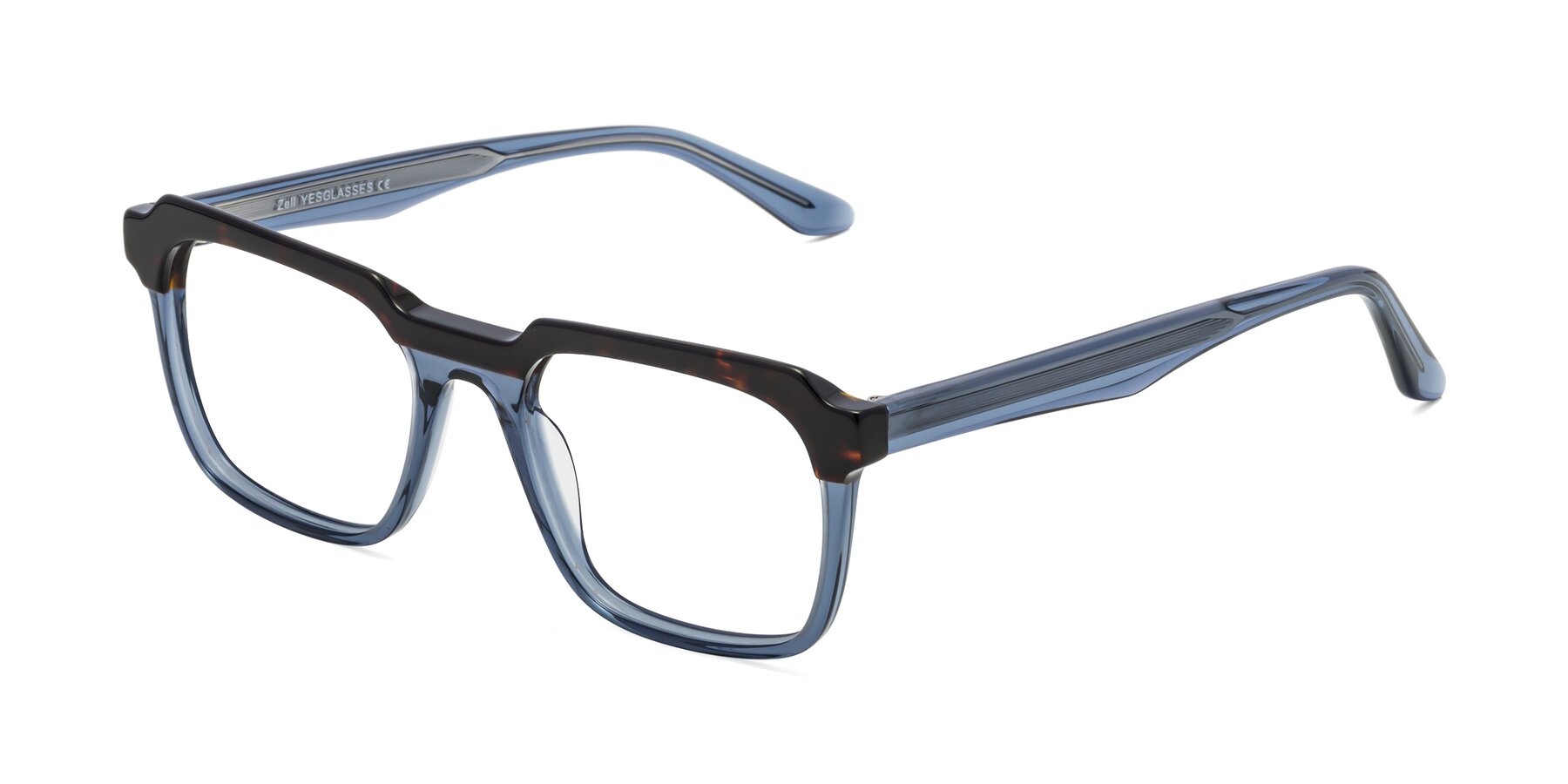 Angle of Zell in Tortoise-Blue with Clear Eyeglass Lenses