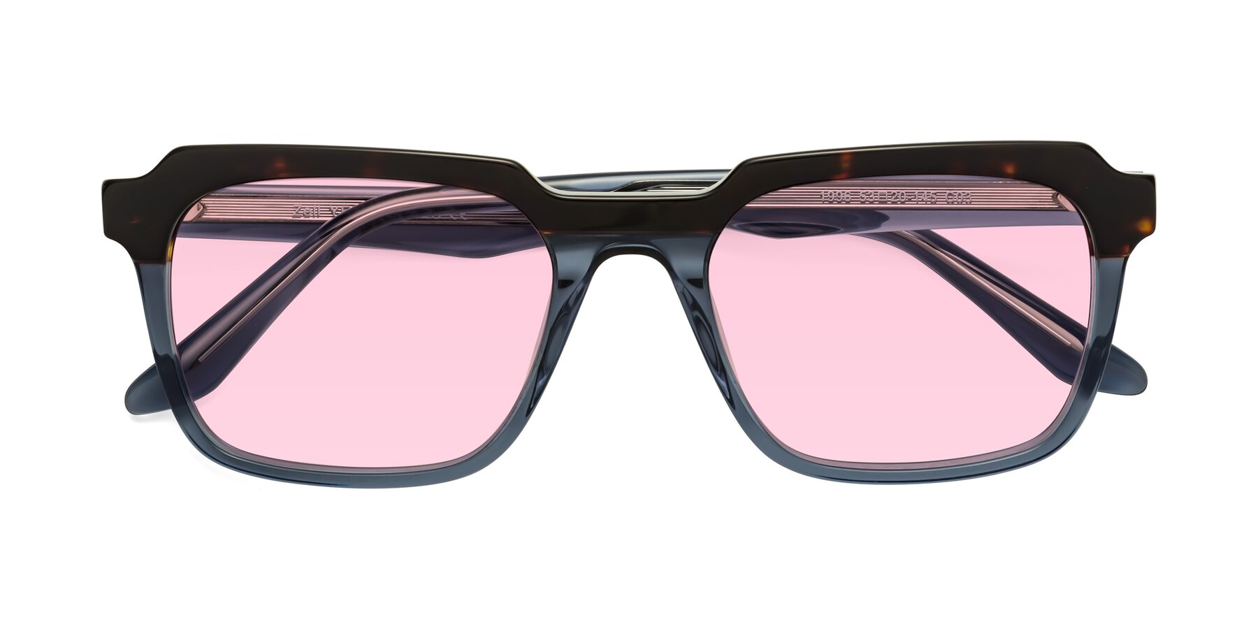 Folded Front of Zell in Tortoise-Blue with Light Pink Tinted Lenses