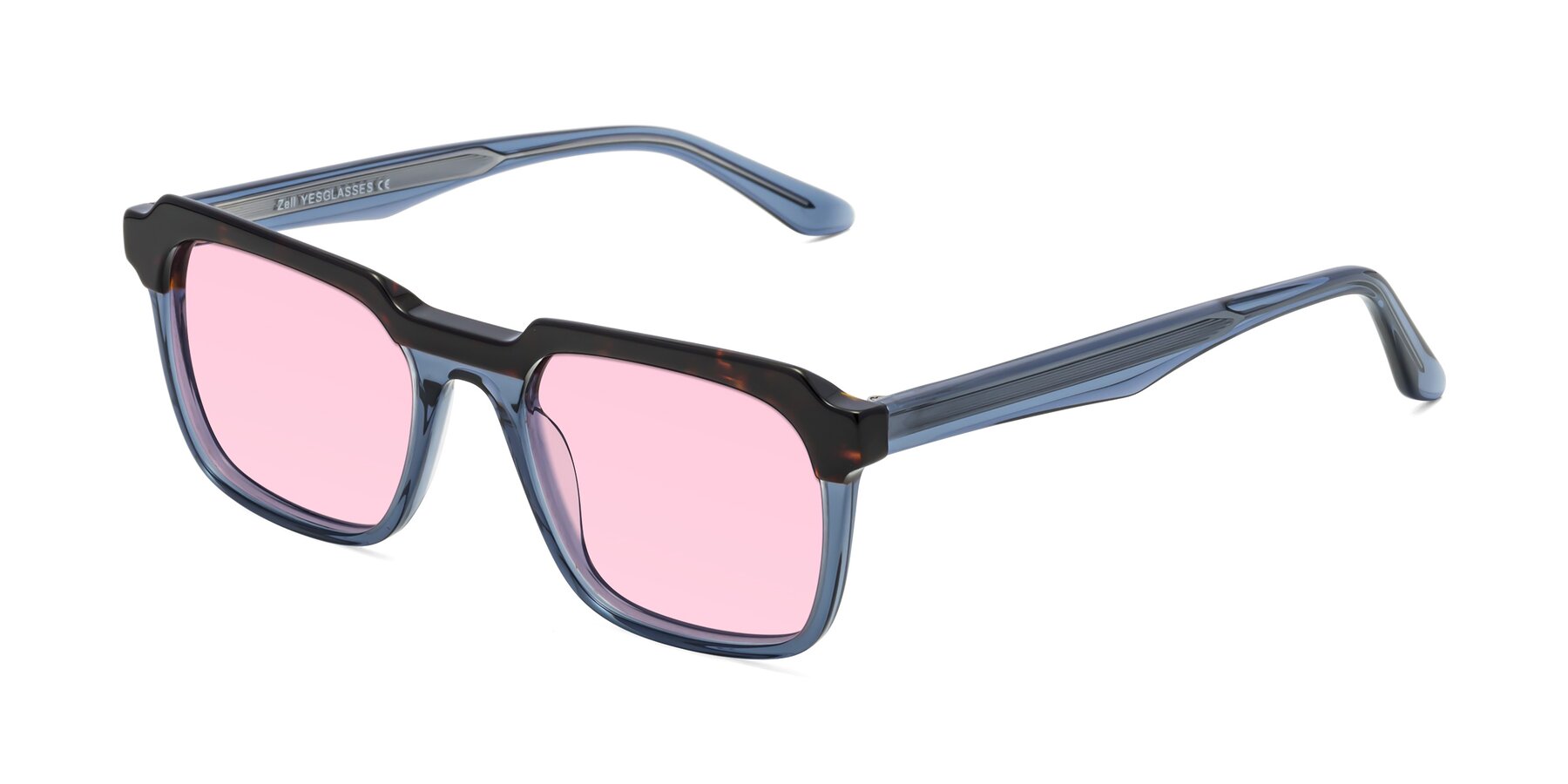 Angle of Zell in Tortoise-Blue with Light Pink Tinted Lenses