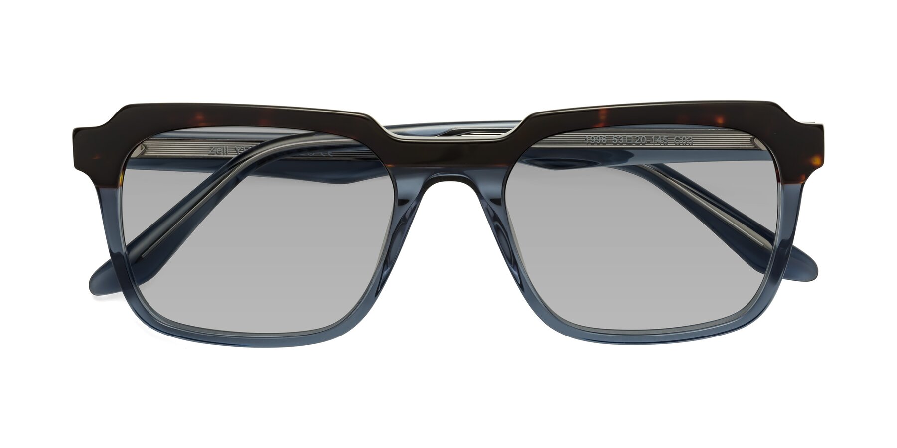 Folded Front of Zell in Tortoise-Blue with Light Gray Tinted Lenses