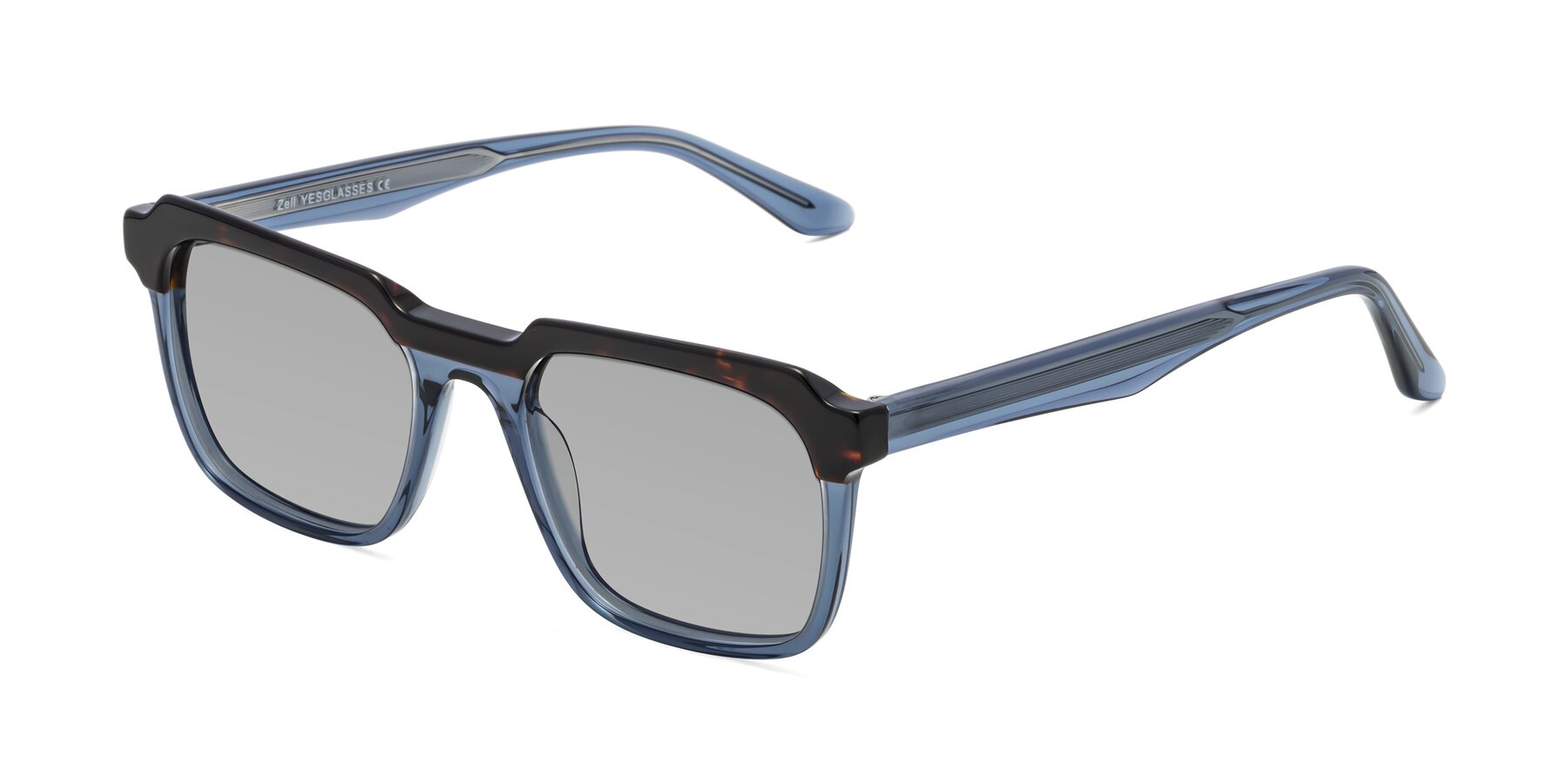 Angle of Zell in Tortoise-Blue with Light Gray Tinted Lenses