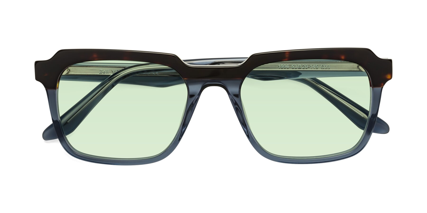 Folded Front of Zell in Tortoise-Blue with Light Green Tinted Lenses